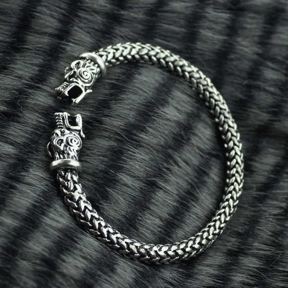 Vintage Other - Rune Silver VIKING Norse Steel FENRIR Bracelet